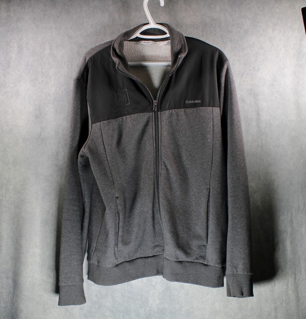 Calvin Klein Full Zip Jacket L Gray Black Networth Realty Embroidered Logo